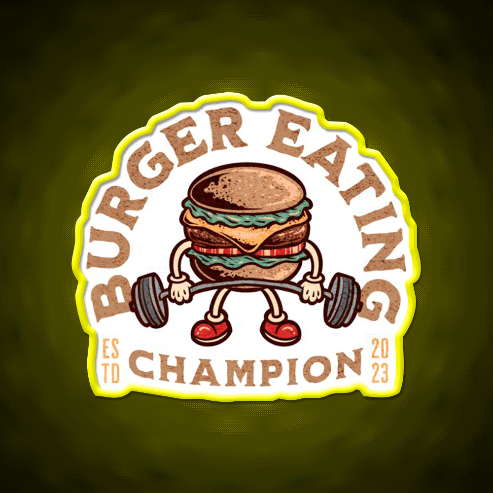 Burger Eating Champion Fast Food Hamburger Led Neon Sign For Burger Place Rgb Color