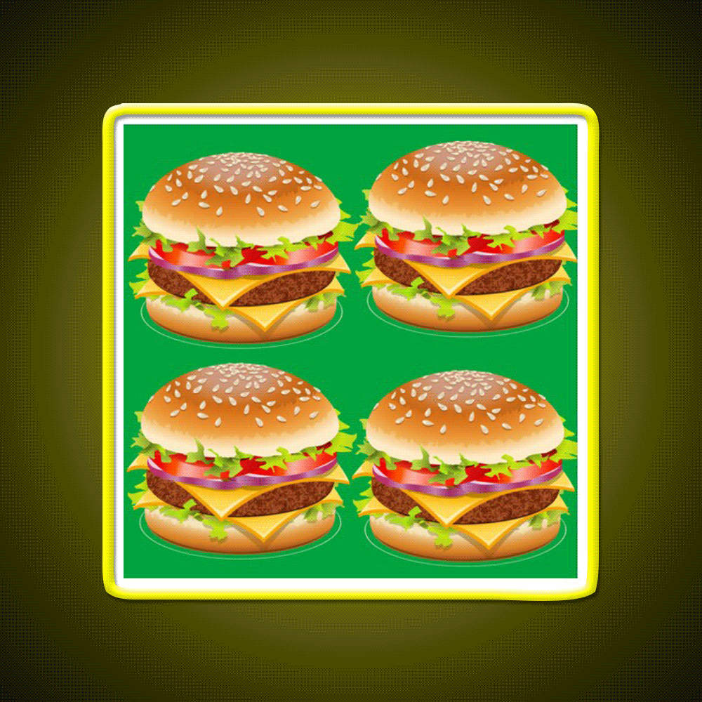Burger Hamburger Cheeseburger Pattern Led Neon Sign For Burger Place Rgb Color - Custom LED neon sign front view