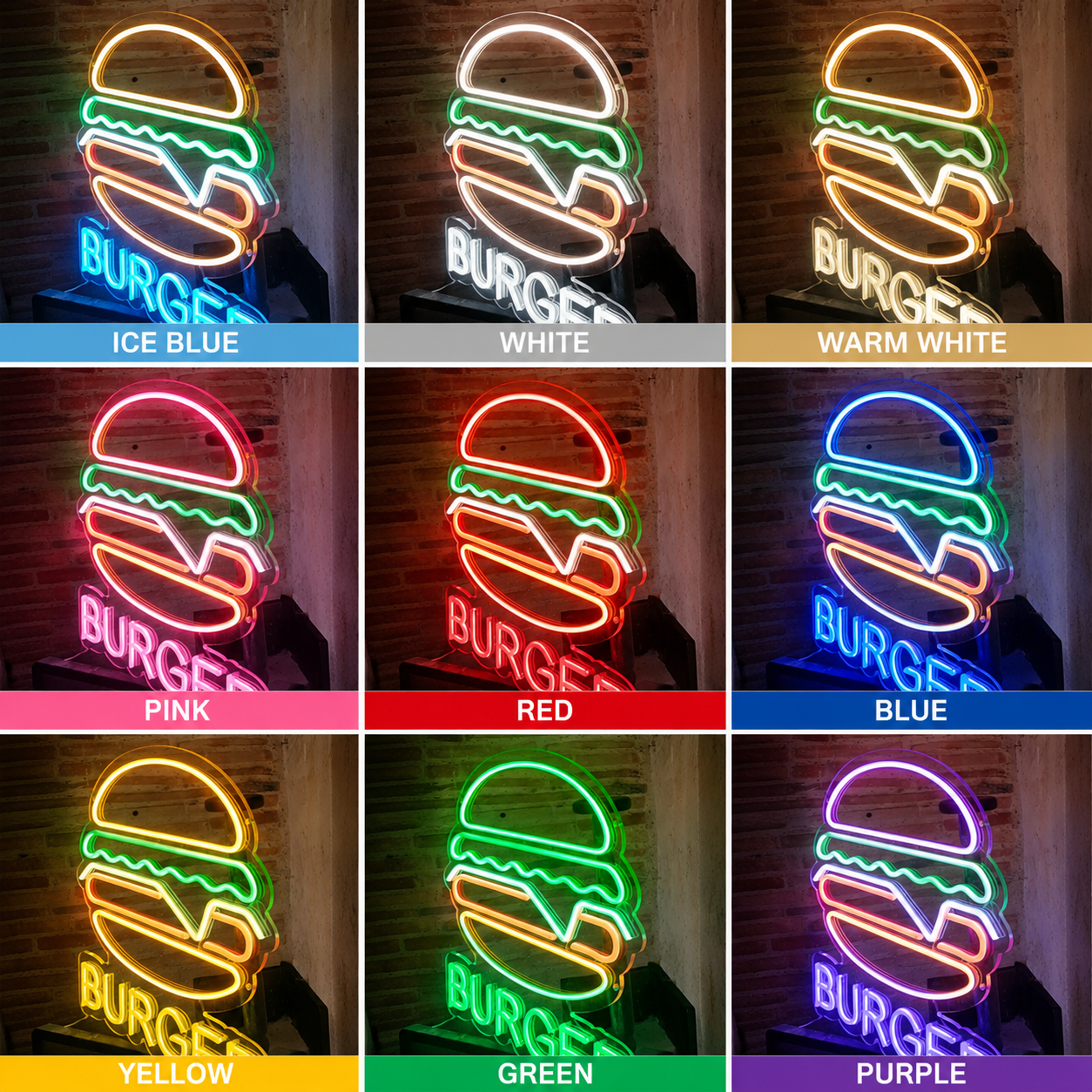 Burger LED Neon Sign Home Wall Art - 05 Color Grid