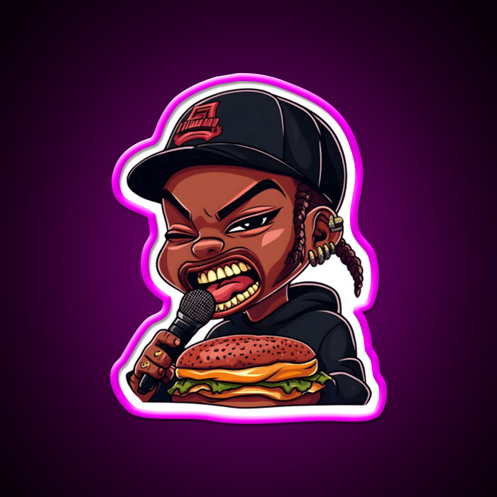 Burger Rapper Chibi Food With Flavor Led Neon Sign For Burger Place Rgb Color - Shineneon