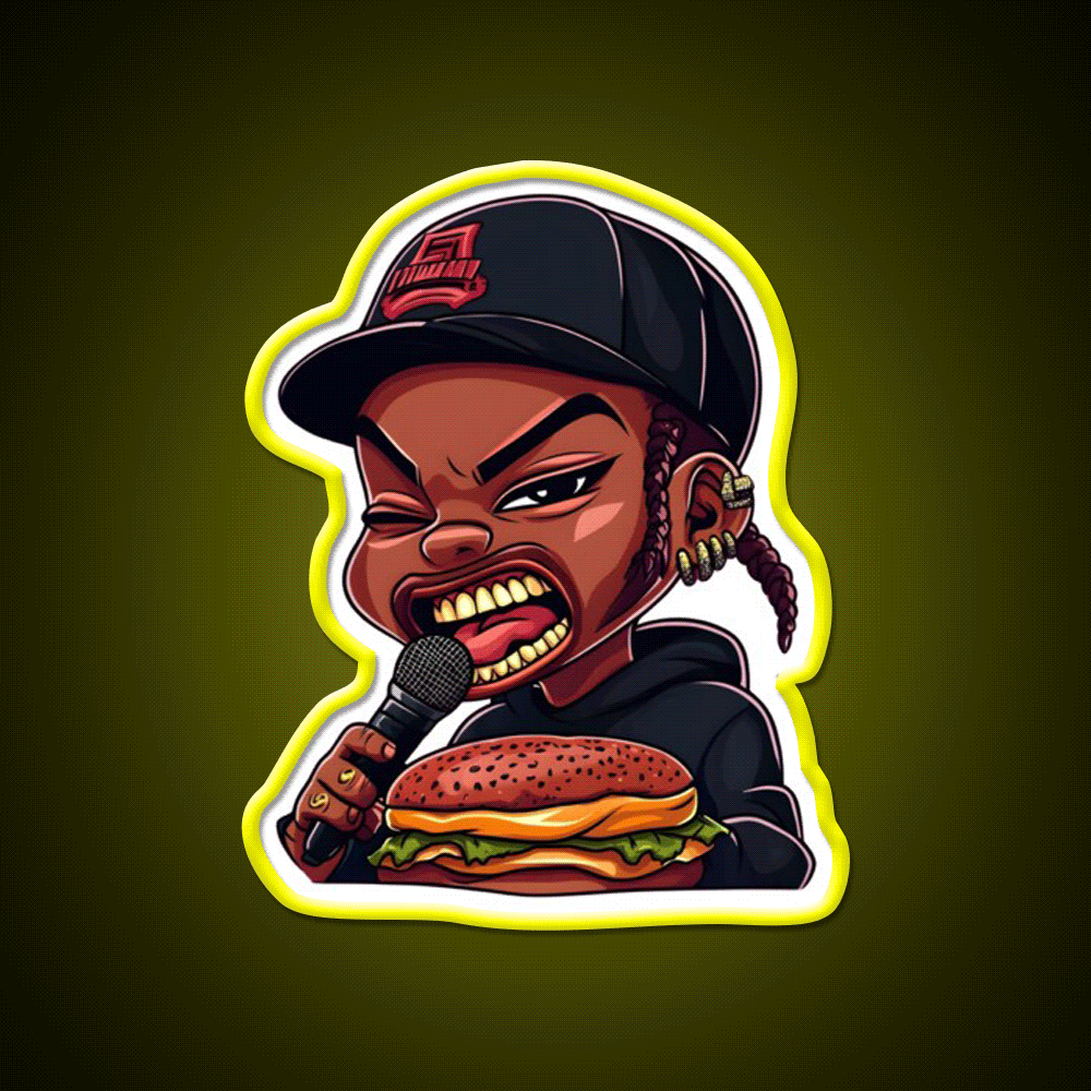 Burger Rapper Chibi Food With Flavor Led Neon Sign For Burger Place Rgb Color - Custom LED neon sign front view