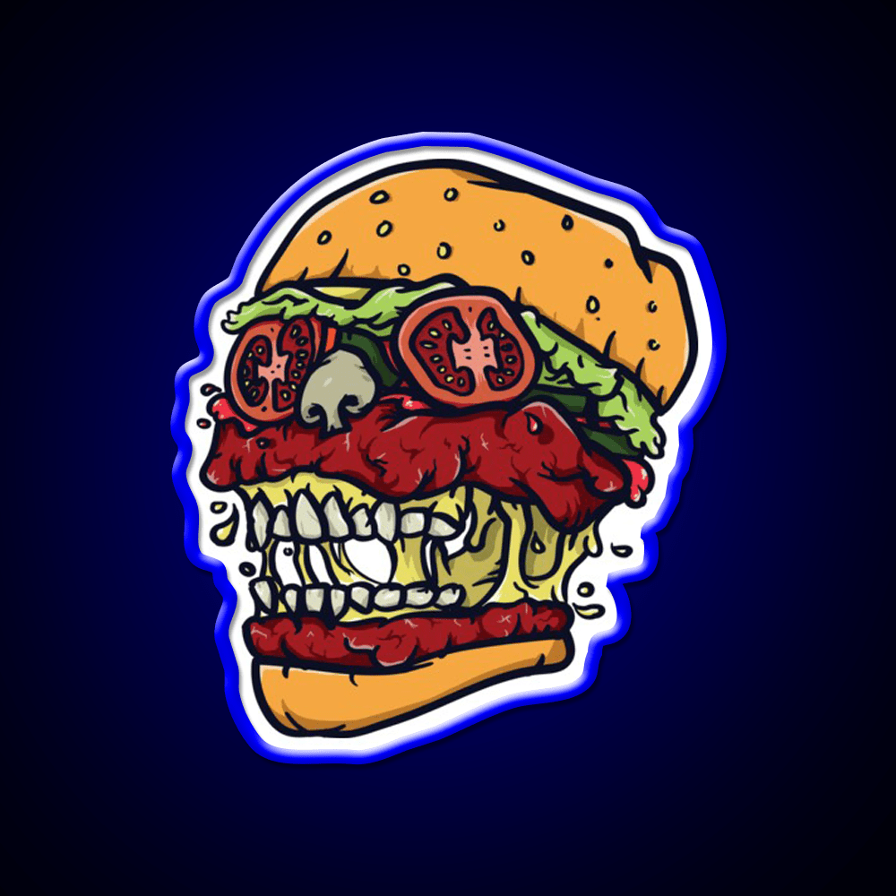 Burger Skull Fast Food Led Neon Sign For Burger Place Rgb Color - Shineneon