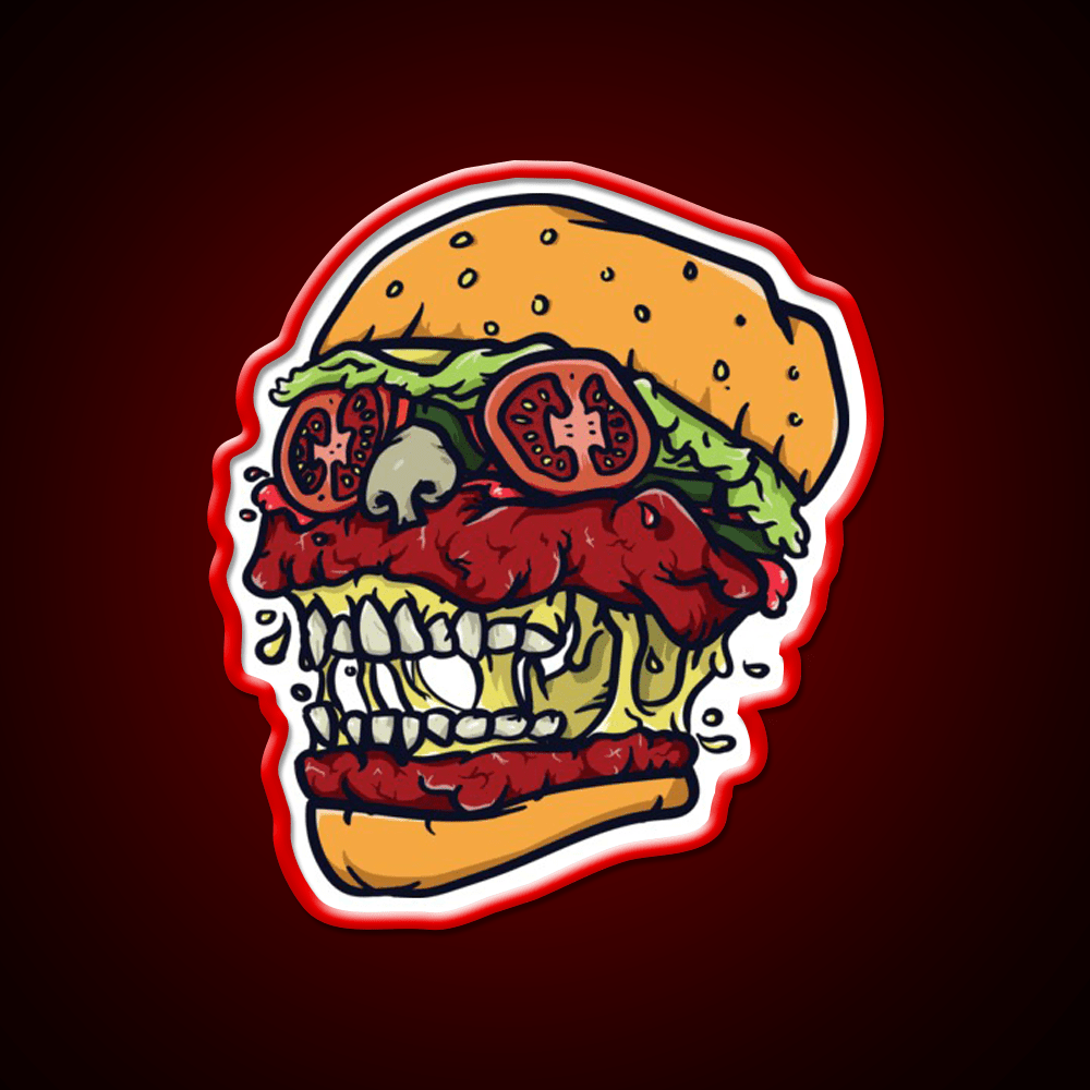 Burger Skull Fast Food Led Neon Sign For Burger Place Rgb Color - Shineneon