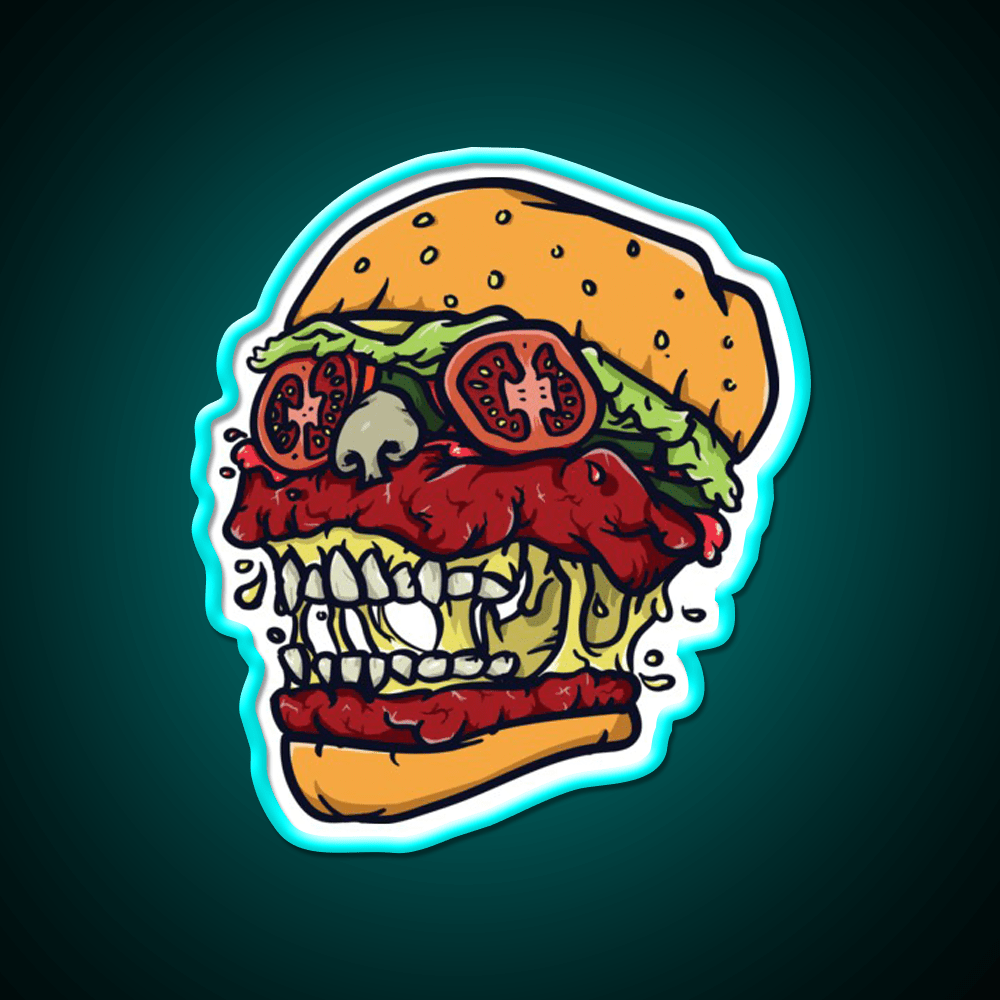 Burger Skull Fast Food Led Neon Sign For Burger Place Rgb Color - Shineneon