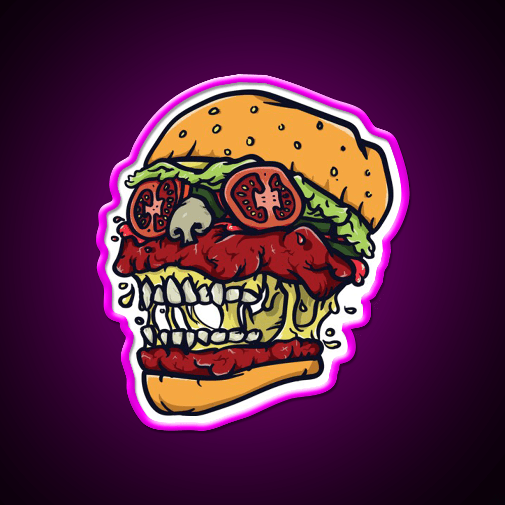 Burger Skull Fast Food Led Neon Sign For Burger Place Rgb Color - Shineneon