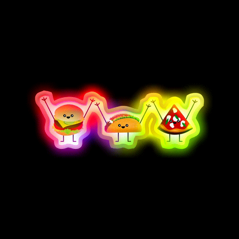 Burger Taco Pizza Best Friends Taco Led Neon Sign Mexican Food Sign Rgb Color - LED neon sign close-up detail