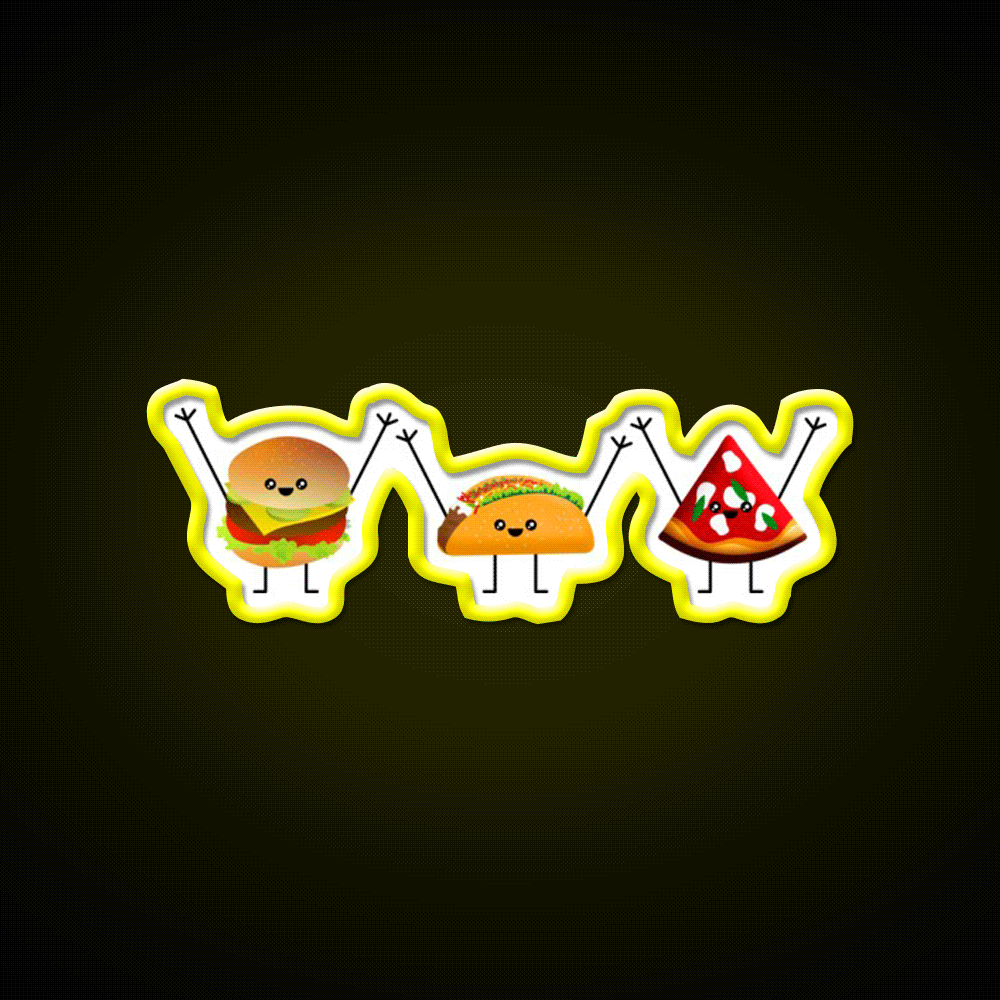 Burger Taco Pizza Best Friends Taco Led Neon Sign Mexican Food Sign Rgb Color - Custom LED neon sign front view