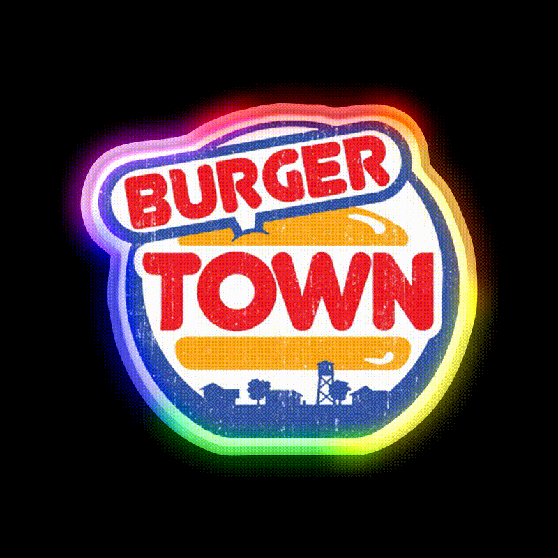 Burger Town Shirt Fast Food Led Neon Sign For Burger Place Rgb Color - LED neon sign close-up detail
