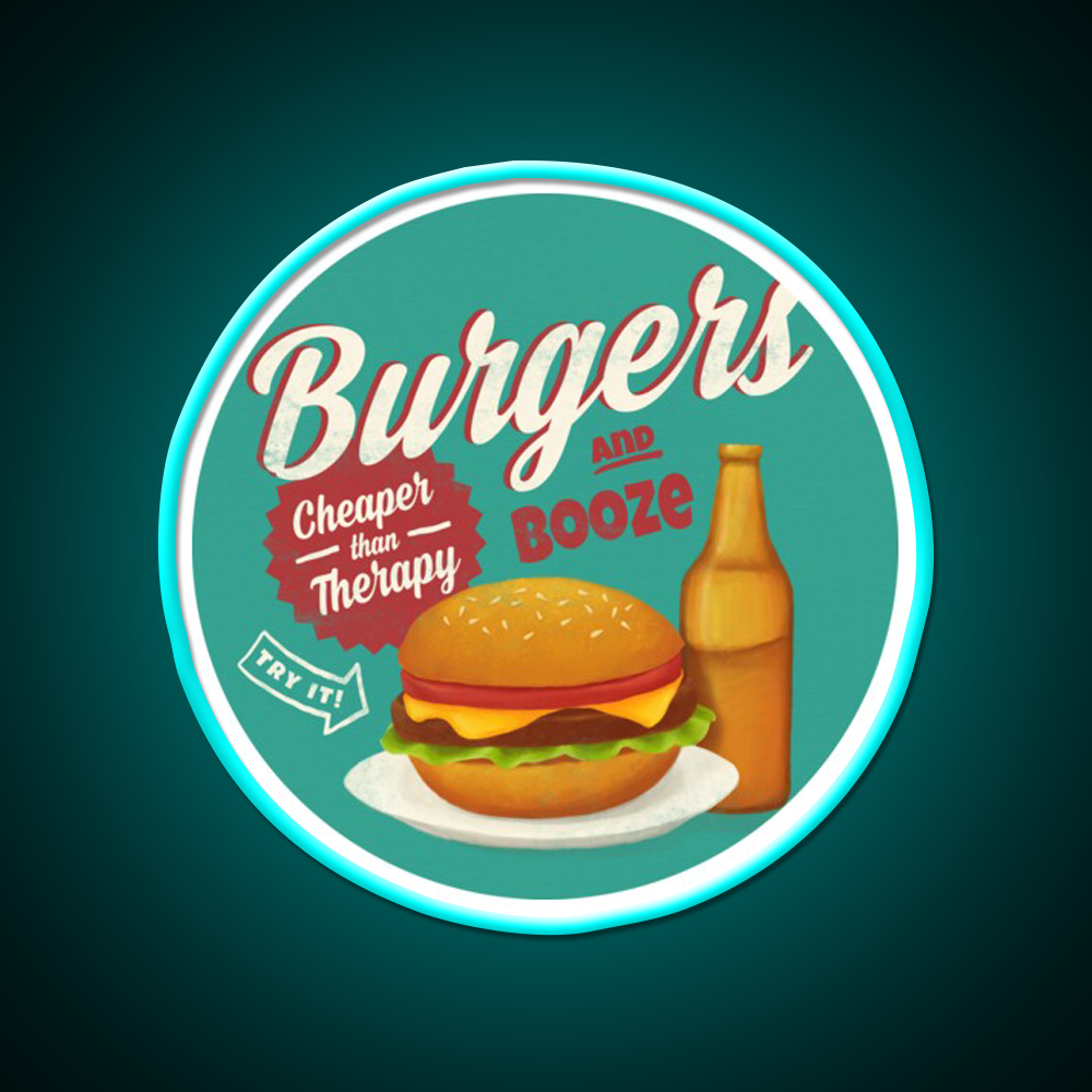 Burgers And Booze Beer Bar Decor Led Neon Sign Rgb Color - Size and dimension reference