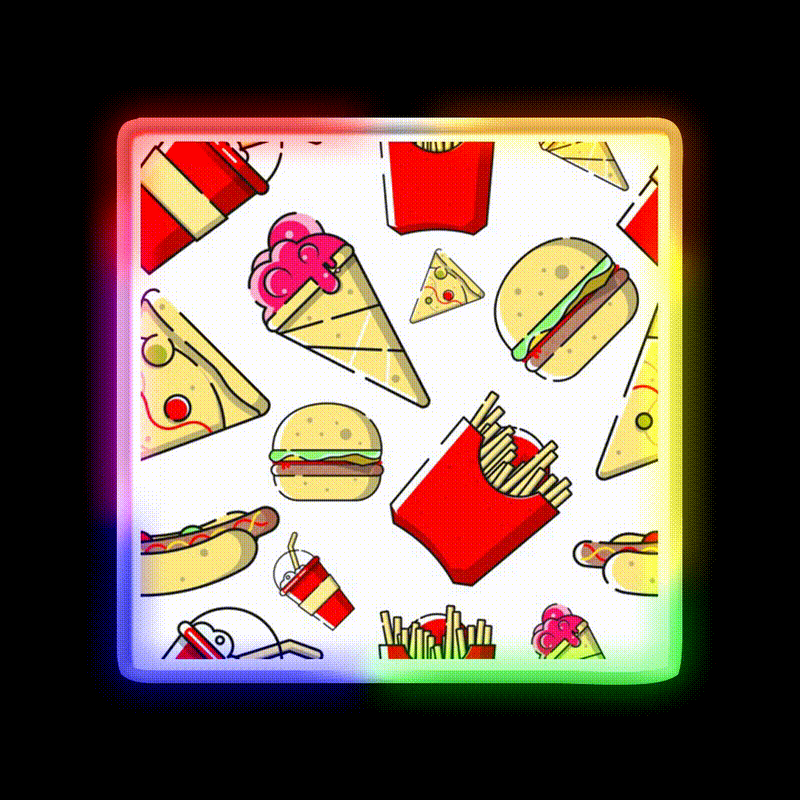Burgers And Fries Fast Food Led Neon Sign For Burger Place Wall Art Rgb Color - LED neon sign close-up detail