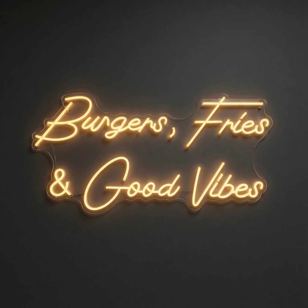 Burgers Fries And Good Vibes Wall Decor LED Neon Sign - 01 Original Product Image