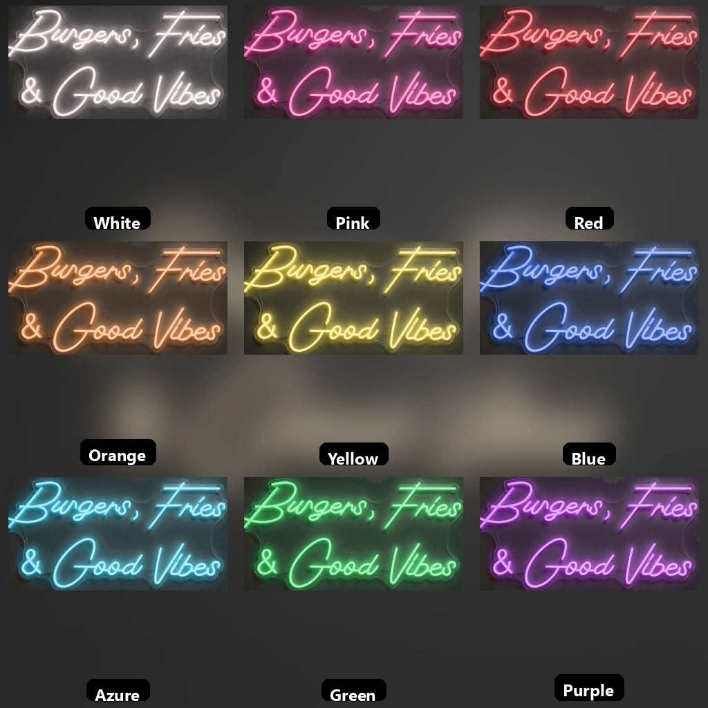 Burgers Fries And Good Vibes Wall Decor LED Neon Sign - 05 Color Grid