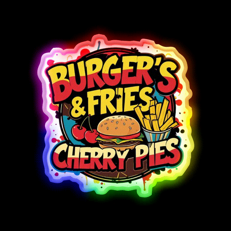 Burgers Fries Cherry Pies Fast Food Led Neon Sign For Burger Place Rgb Color - LED neon sign close-up detail