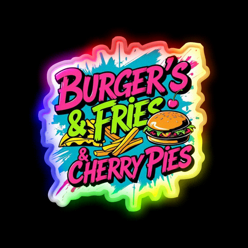 Burgers Fries Cherry Pies Led Neon Sign For Burger Place Wall Art Rgb Color - LED neon sign close-up detail