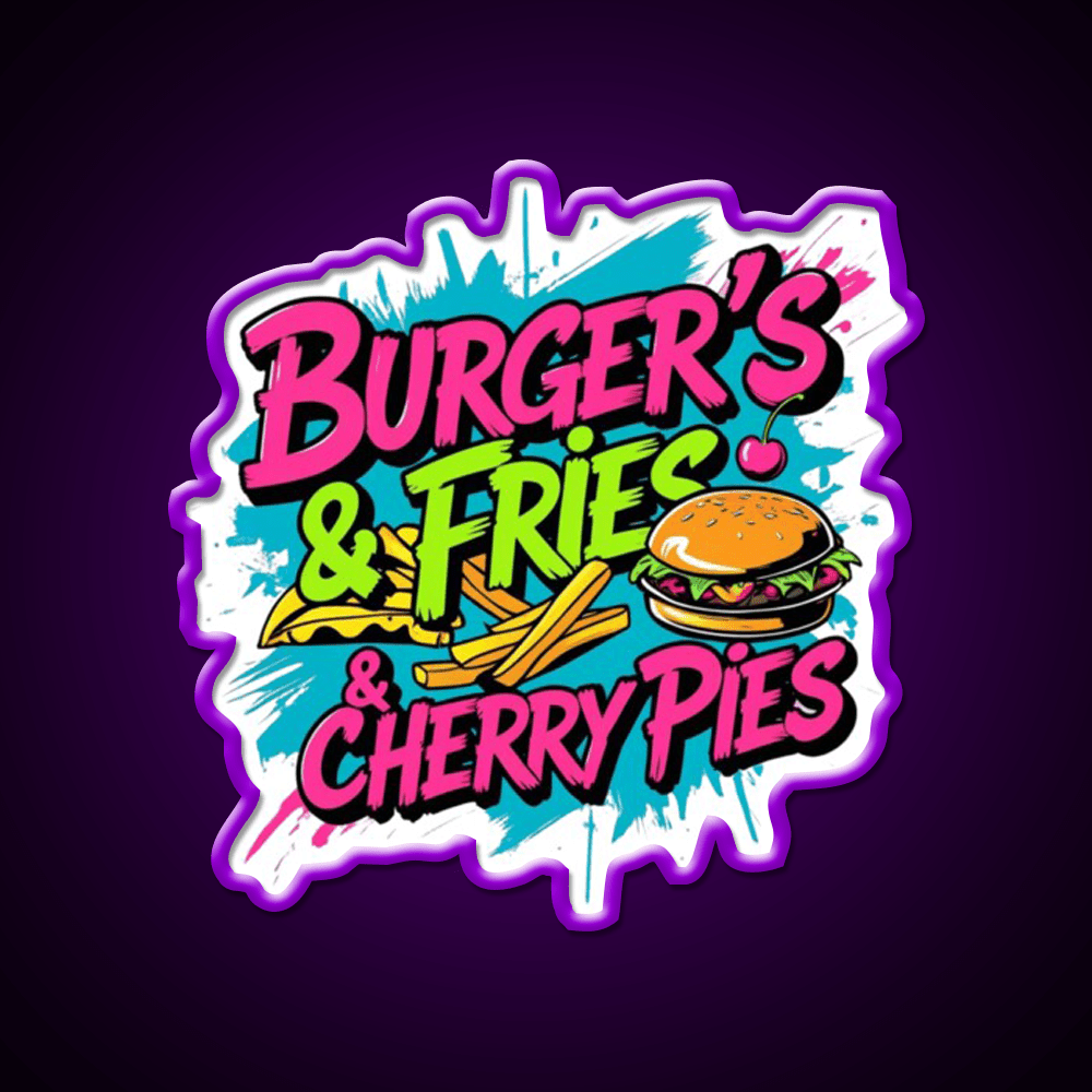 Burgers Fries Cherry Pies Led Neon Sign For Burger Place Wall Art Rgb Color - Shineneon