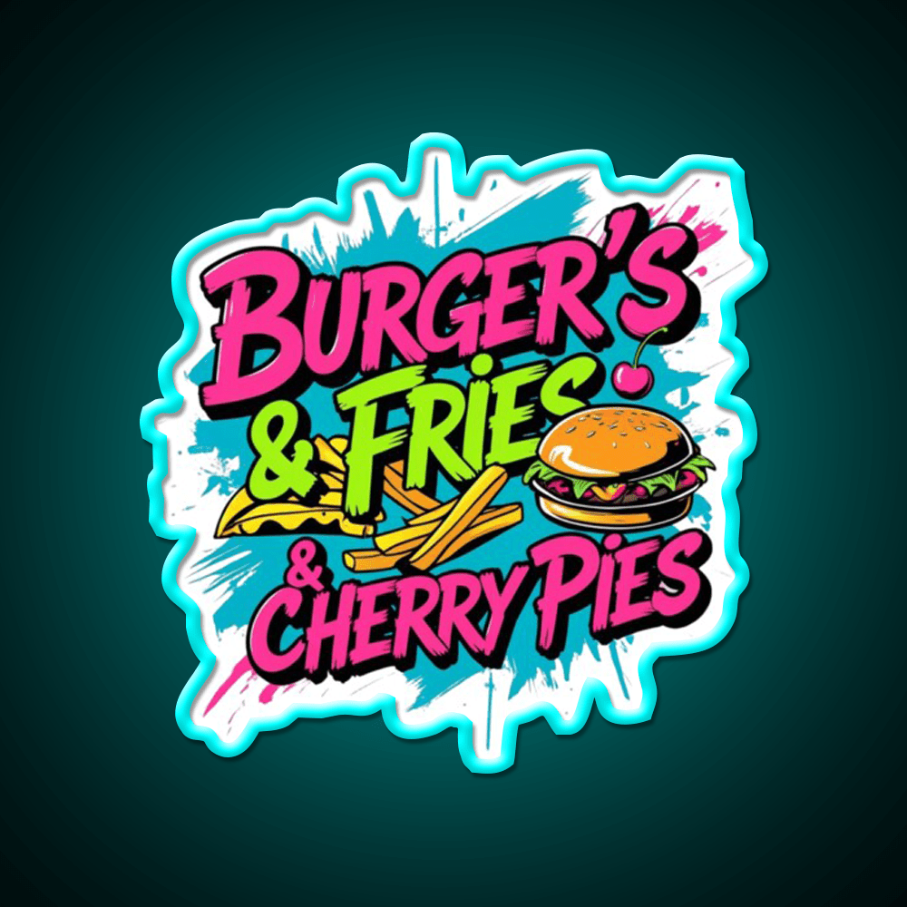 Burgers Fries Cherry Pies Led Neon Sign For Burger Place Wall Art Rgb Color - Shineneon