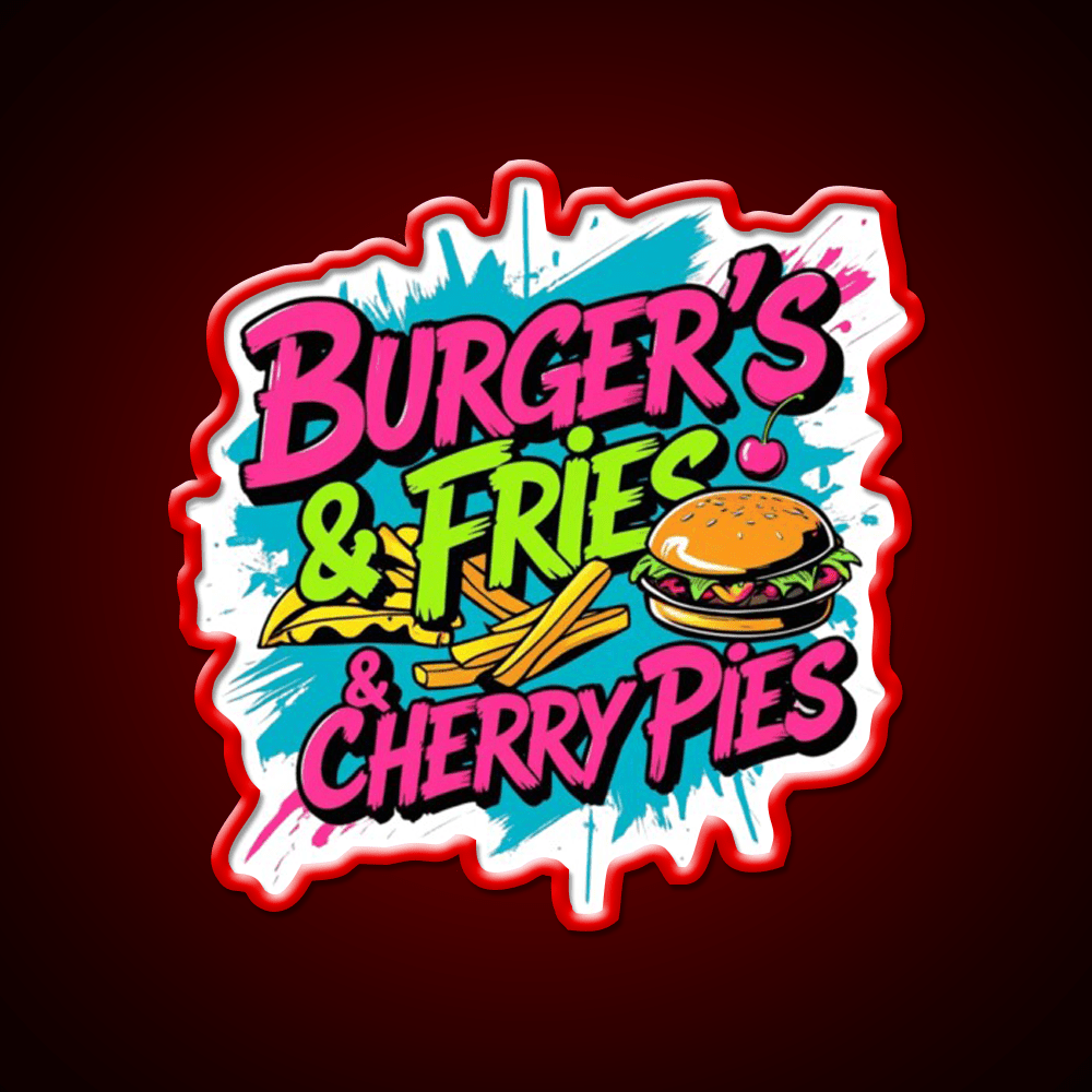 Burgers Fries Cherry Pies Led Neon Sign For Burger Place Wall Art Rgb Color - Shineneon