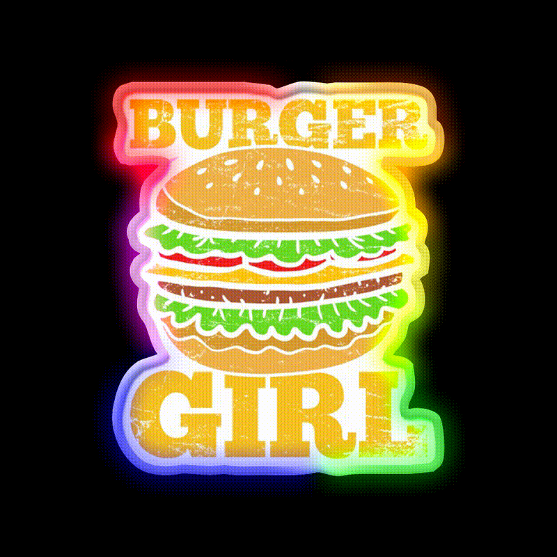 Burgers Hamburgers Girls Fast Food Led Neon Sign For Burger Place Rgb Color - LED neon sign close-up detail