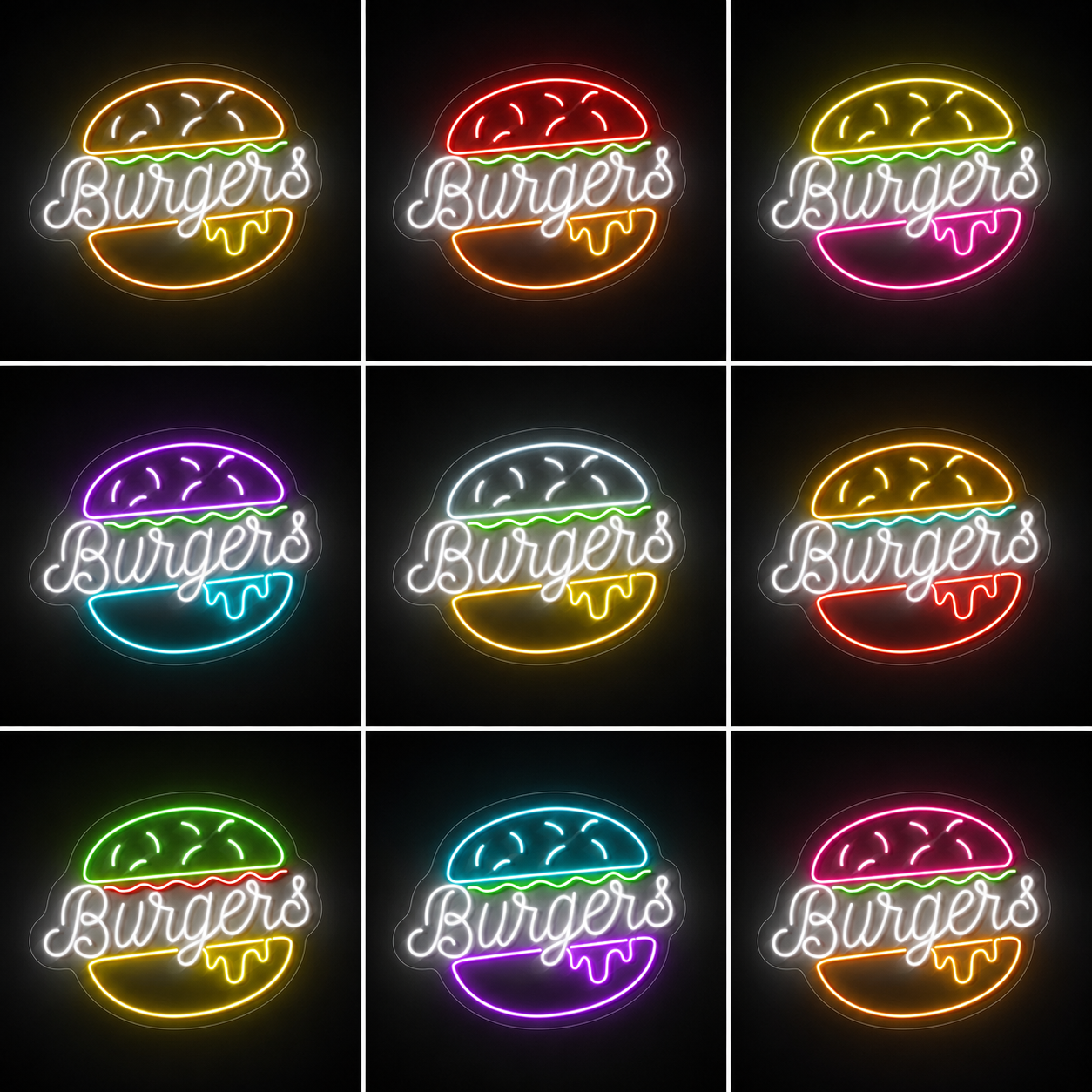 Burgers LED Neon Sign - 05 Color Grid