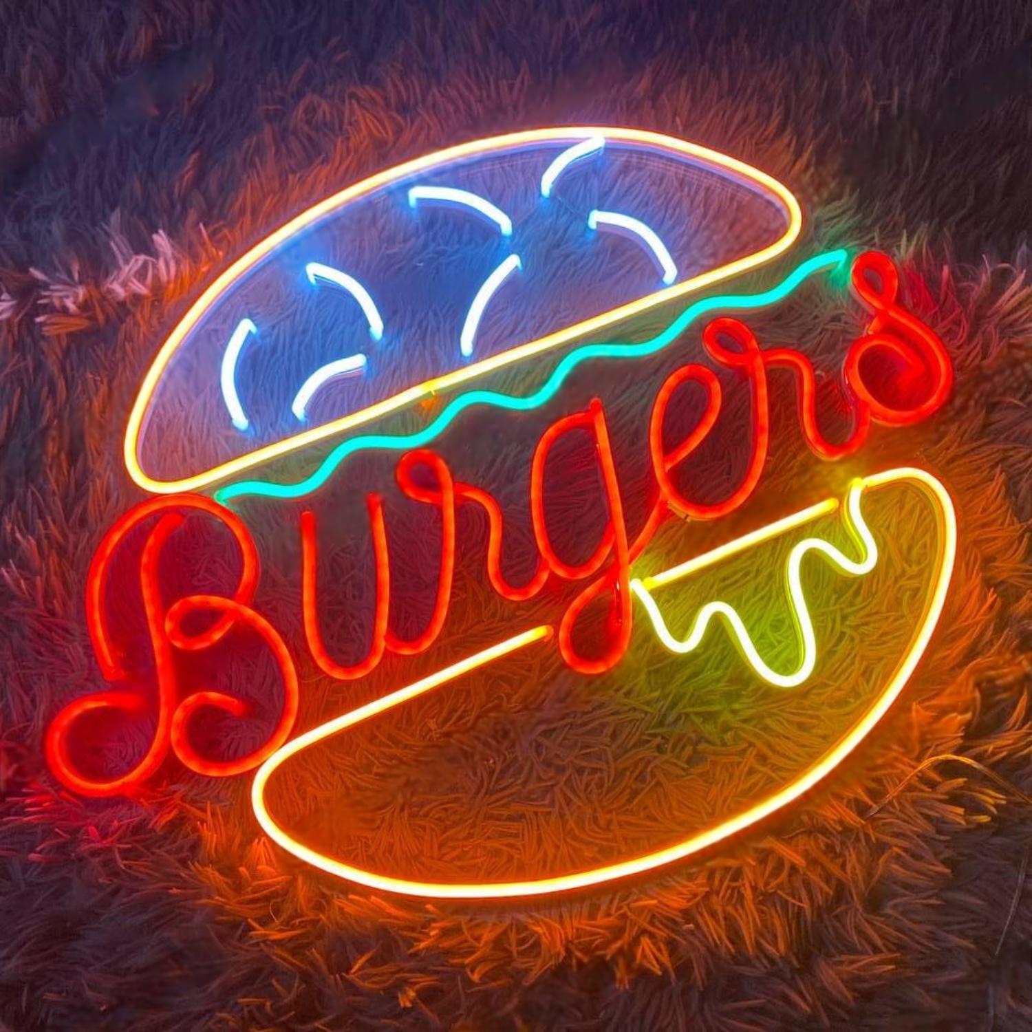 Burgers Multicolor Led Neon Sign For Fast Food Shop Decor | Shineneon