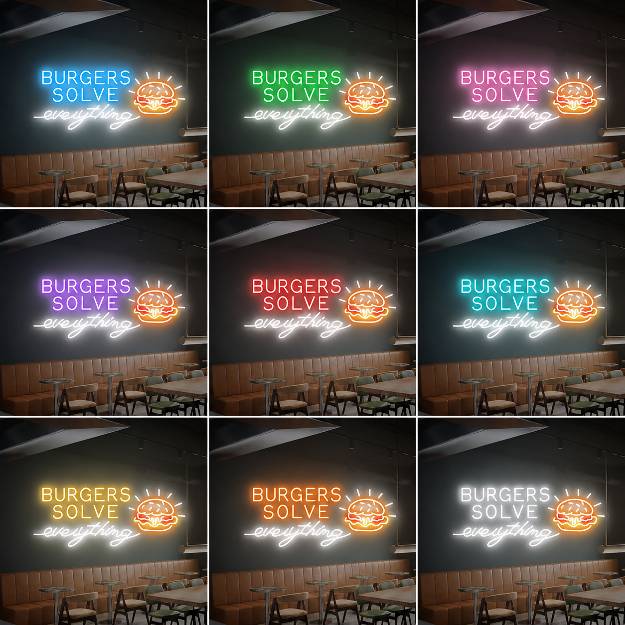 Burgers Solve Everything LED Neon Sign - 05 Color Grid