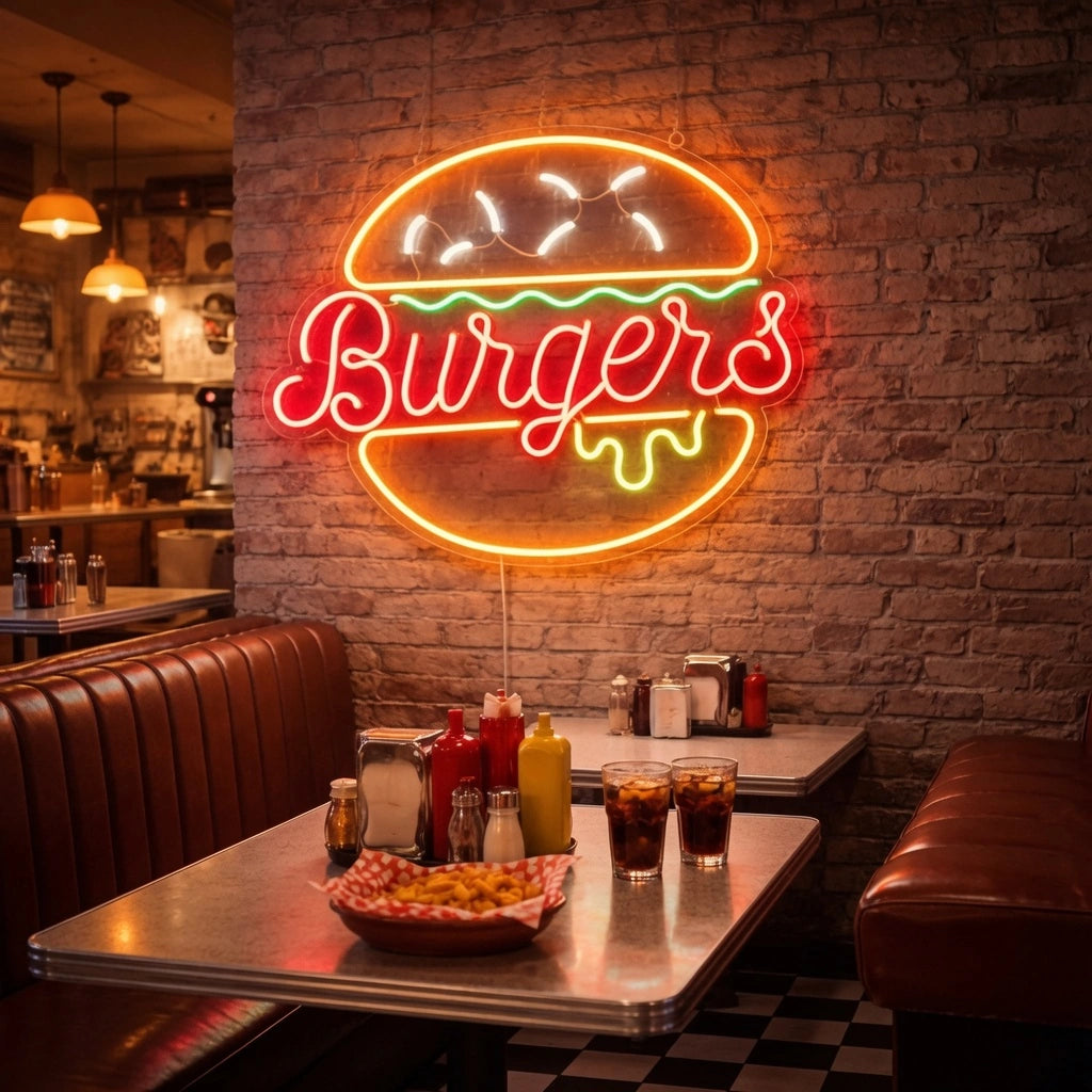 Burgers Wall Art LED Neon Sign - 02 High-Converting Product Image