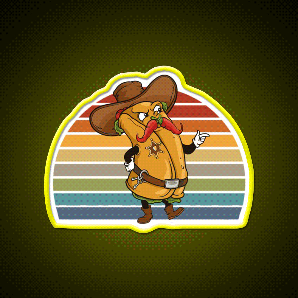 Burrito Cowboy Sheriff Taco Led Neon Sign Mexican Food Sign Rgb Color - Custom LED neon sign front view