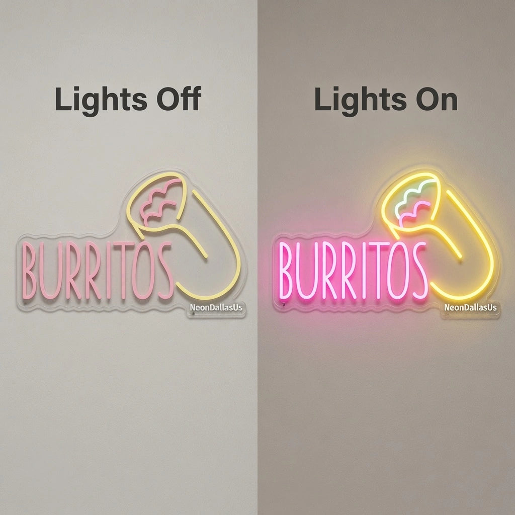 Burritos Wall Decor LED Neon Sign - 06 Day Night Comparison