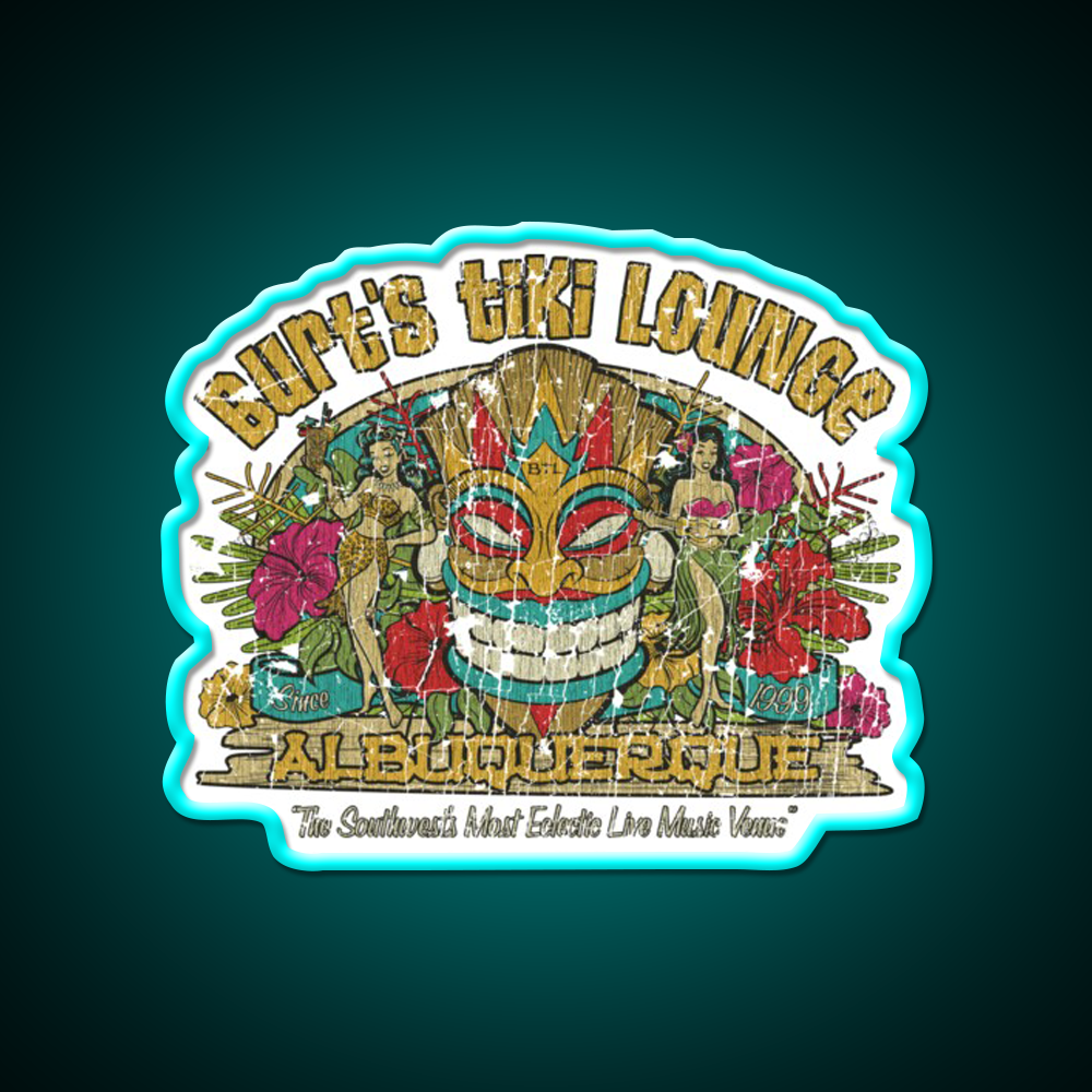 Burts Tiki Lounge Cocktail Bar Decor Led Neon Sign Rgb Color - Size and dimension reference