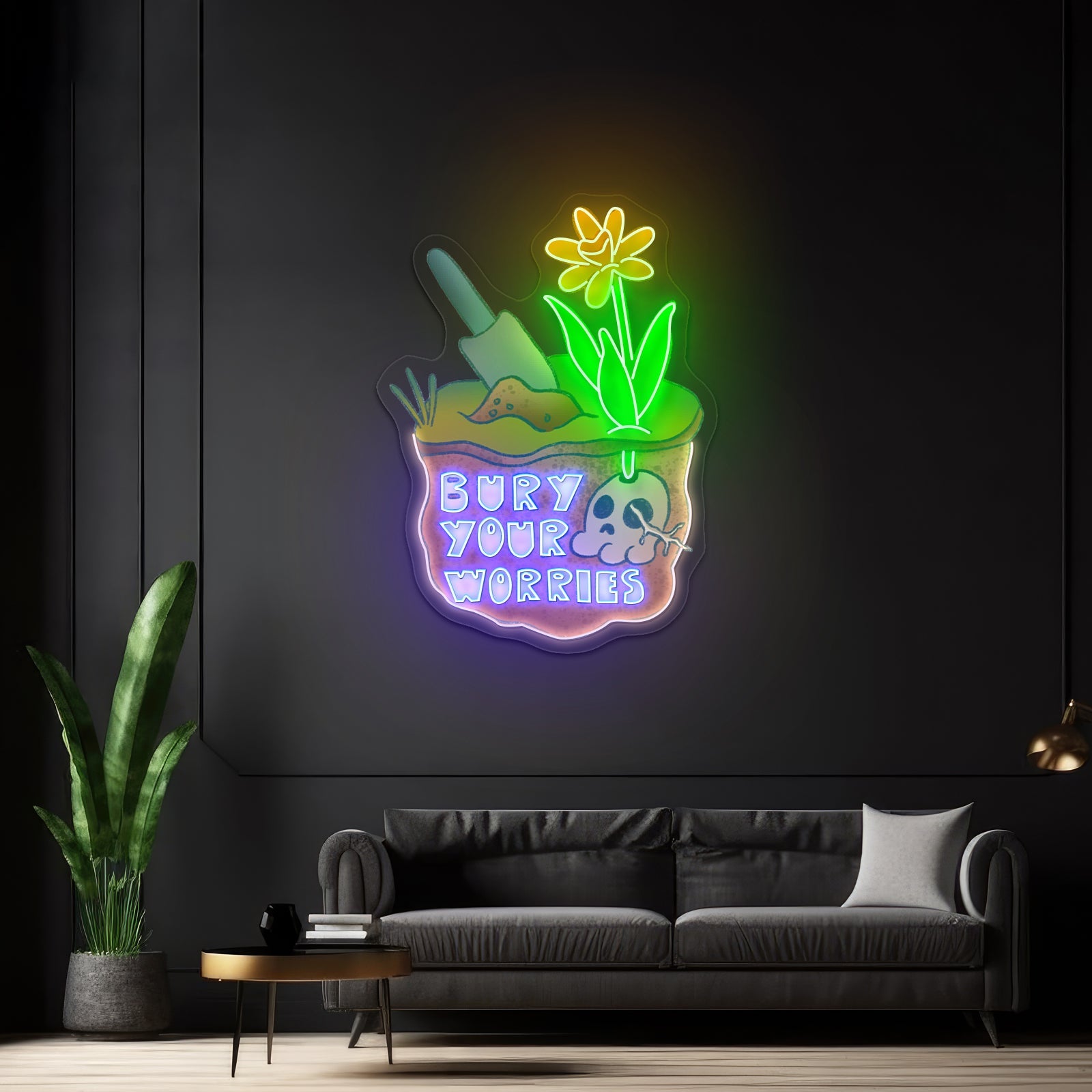 Bury Your Worries Skull Plant Neon Signs - Shineneon