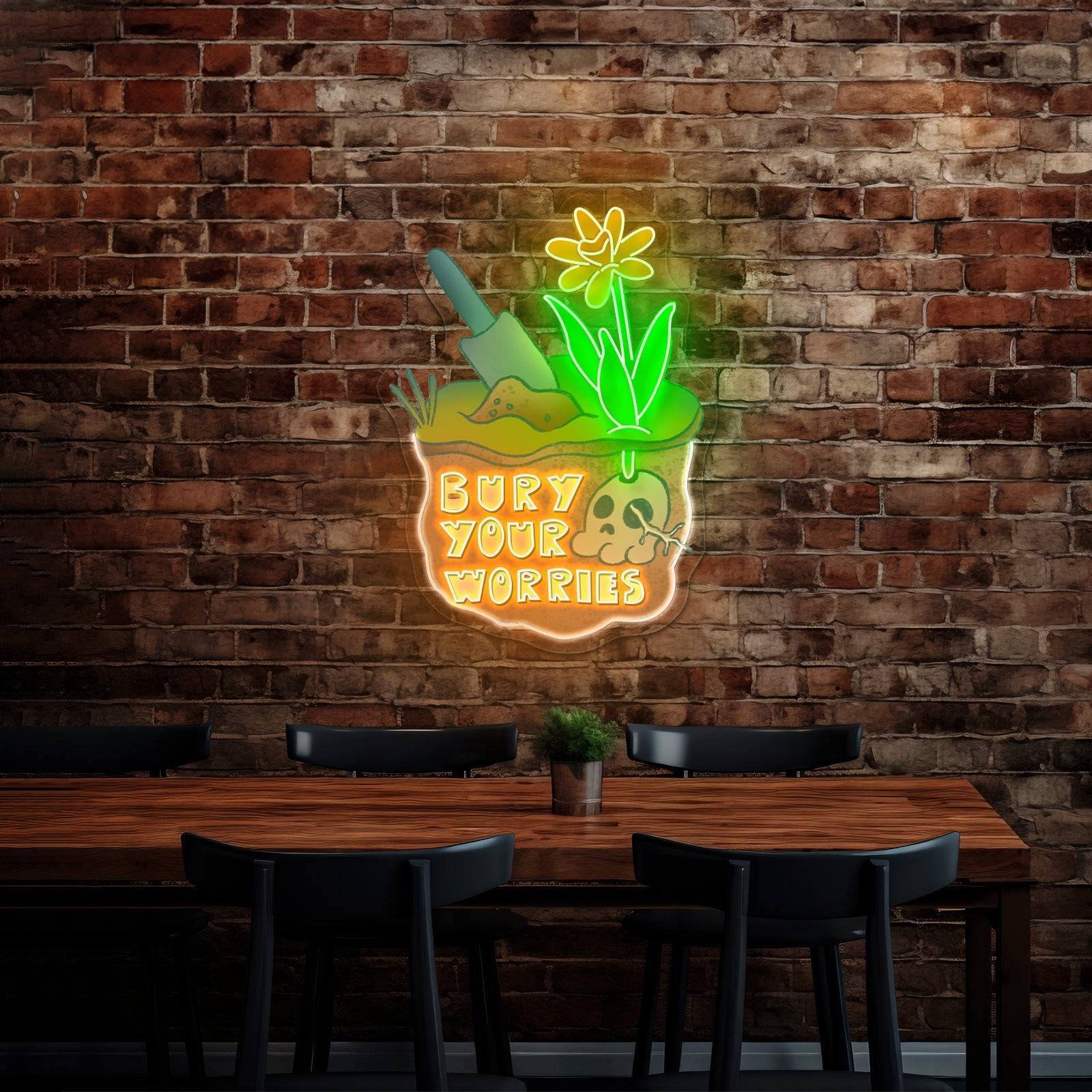 Bury Your Worries Skull Plant Neon Signs - Shineneon