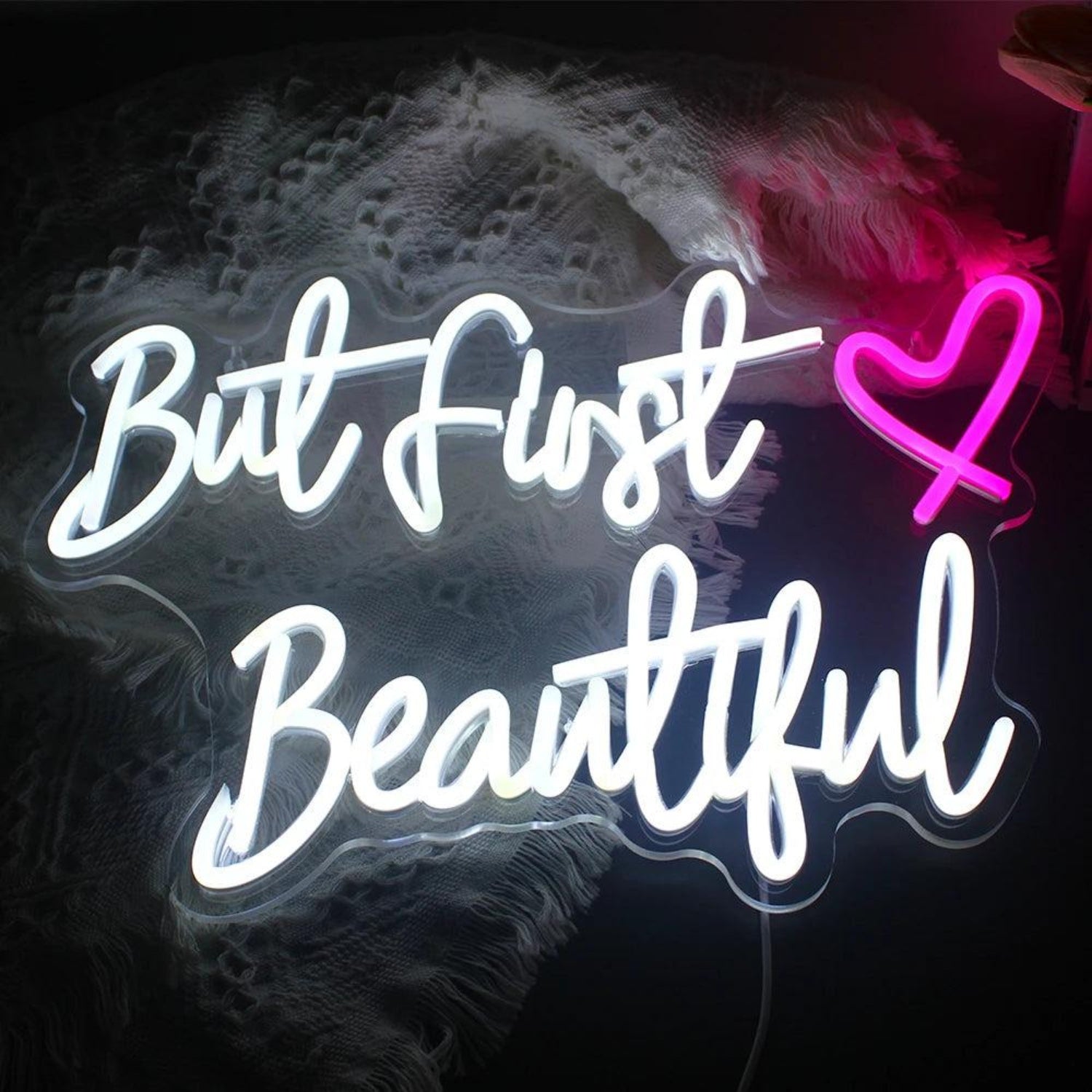 But First Beautiful White Pink Heart Led Neon Sign For Beauty Studio Decor | Shineneon