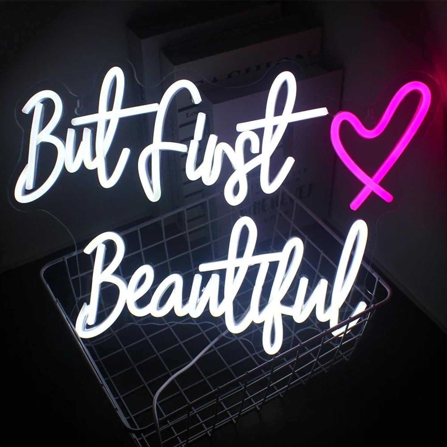 But First Beautiful White Pink Heart Led Neon Sign For Beauty Studio Decor | Shineneon