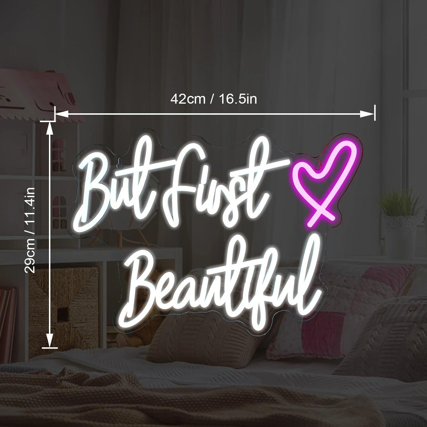 But First Beautiful White Pink Heart Led Neon Sign For Beauty Studio Decor | Shineneon