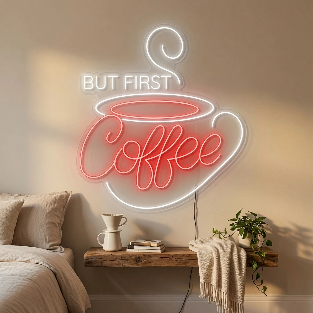 But First Coffee Bedroom Wall Decor LED Neon Sign - 03 Real Lifestyle Scene