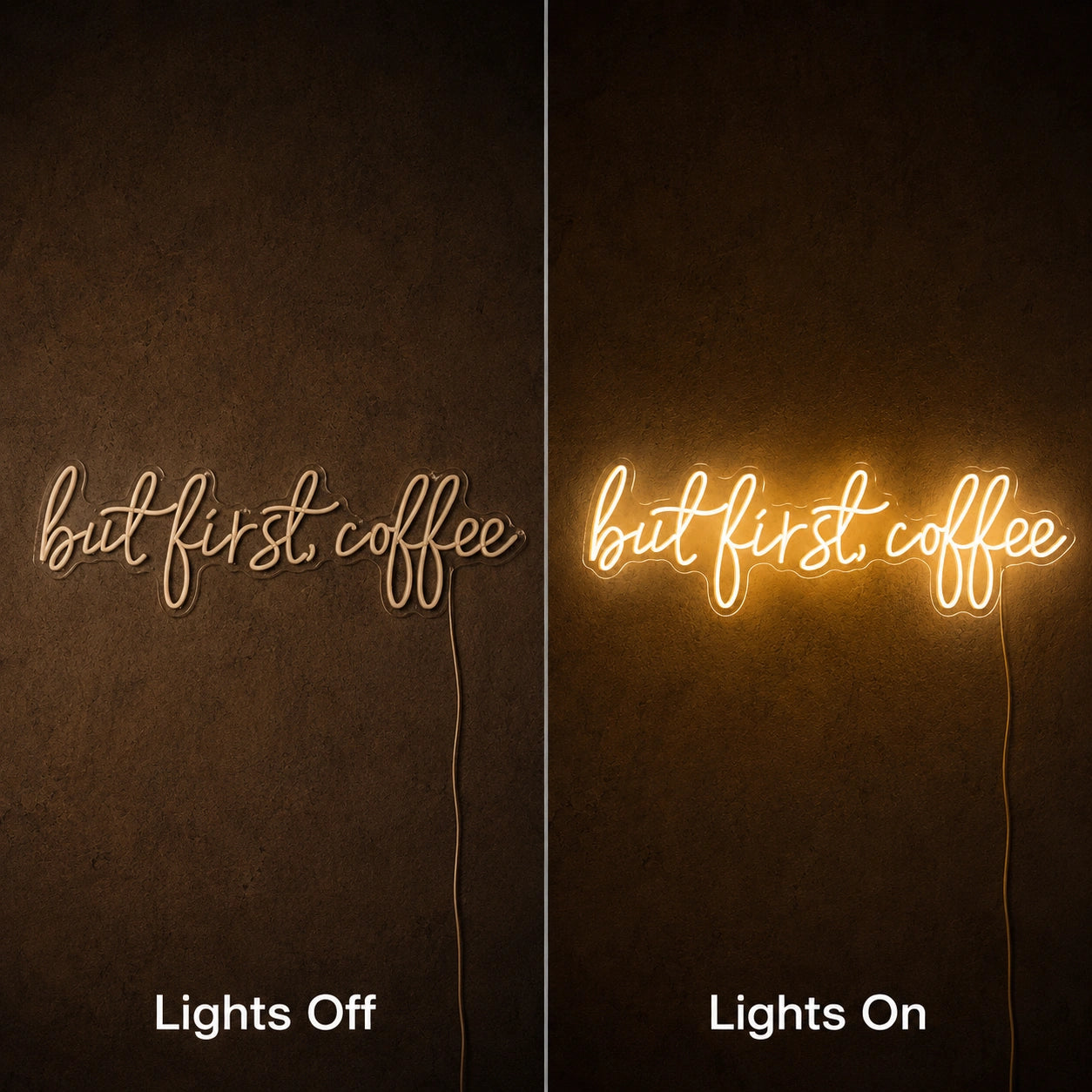 But First Coffee LED Neon Sign Wall Neon Sign - 06 Day Night Comparison