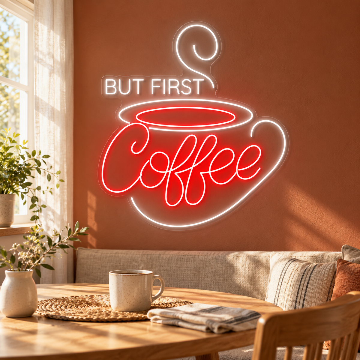 But First Coffee Steaming Cup LED Neon Sign