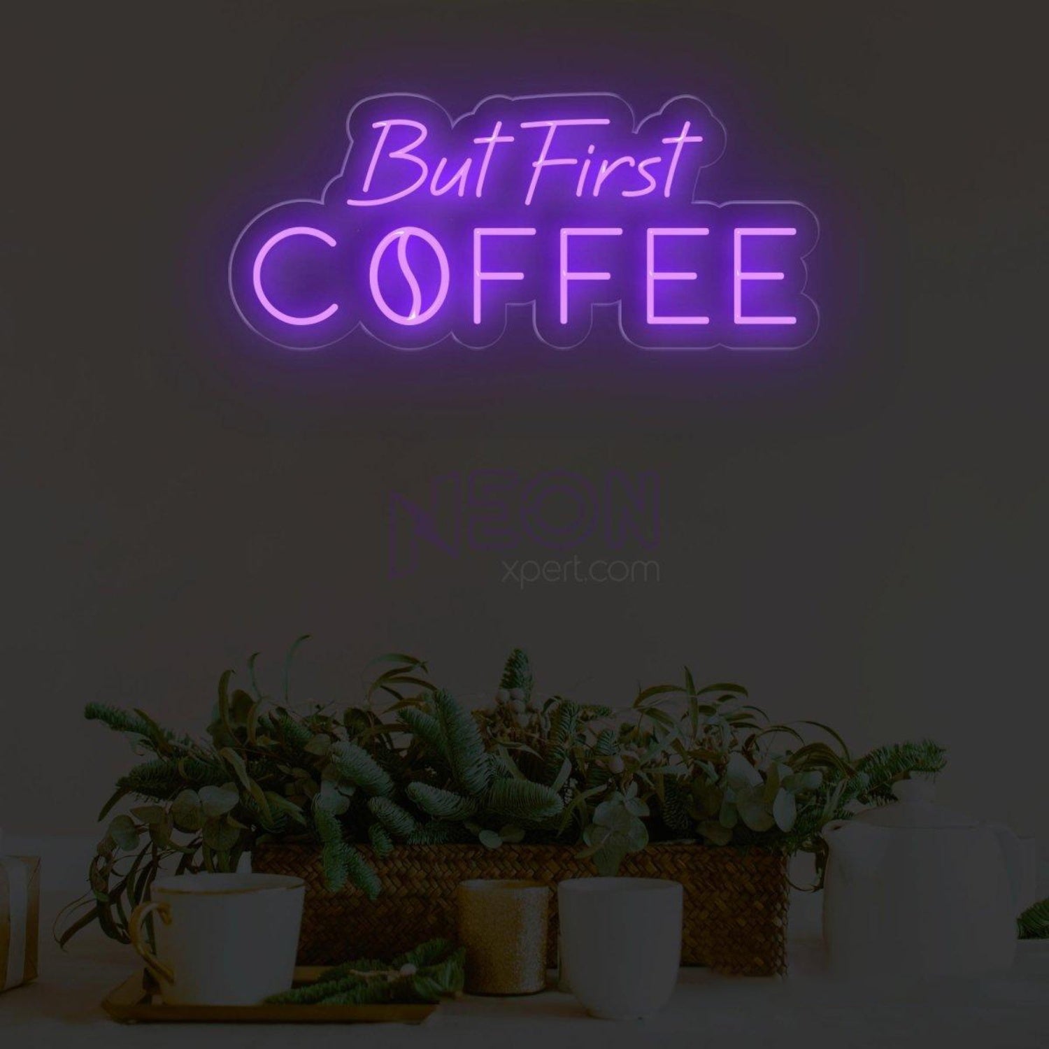 But First Coffee White Led Neon Sign With Script Bold Design For Cafe Home Decor | Shineneon