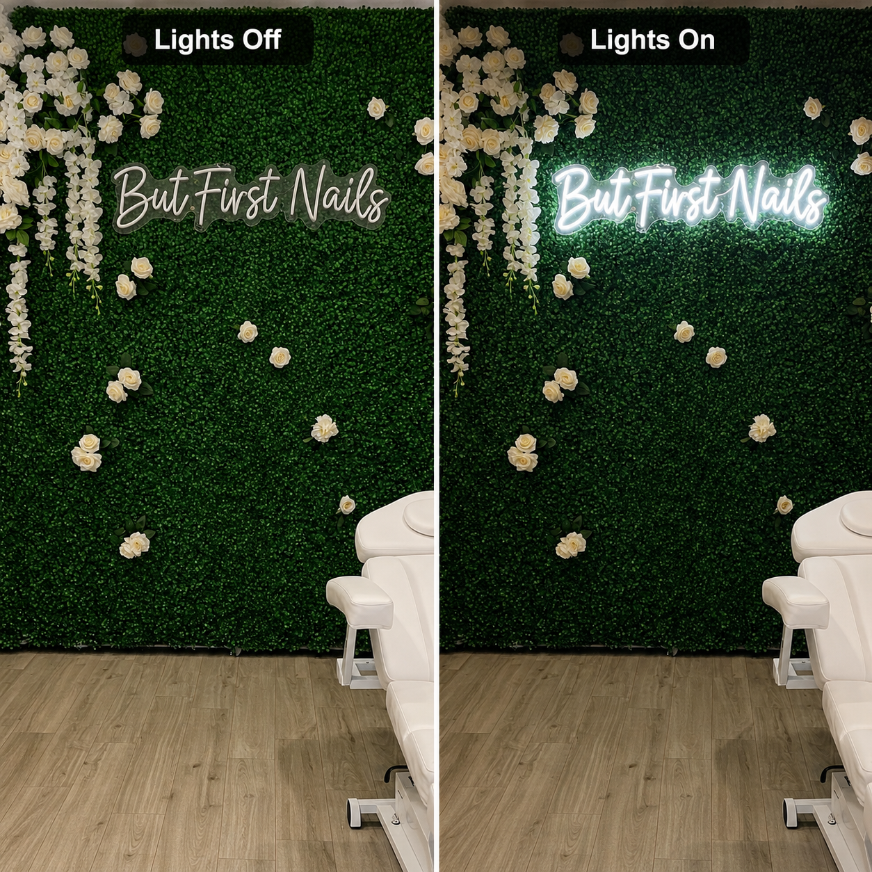 But First Nails LED Neon Sign Home Decor - 06 Day Night Comparison