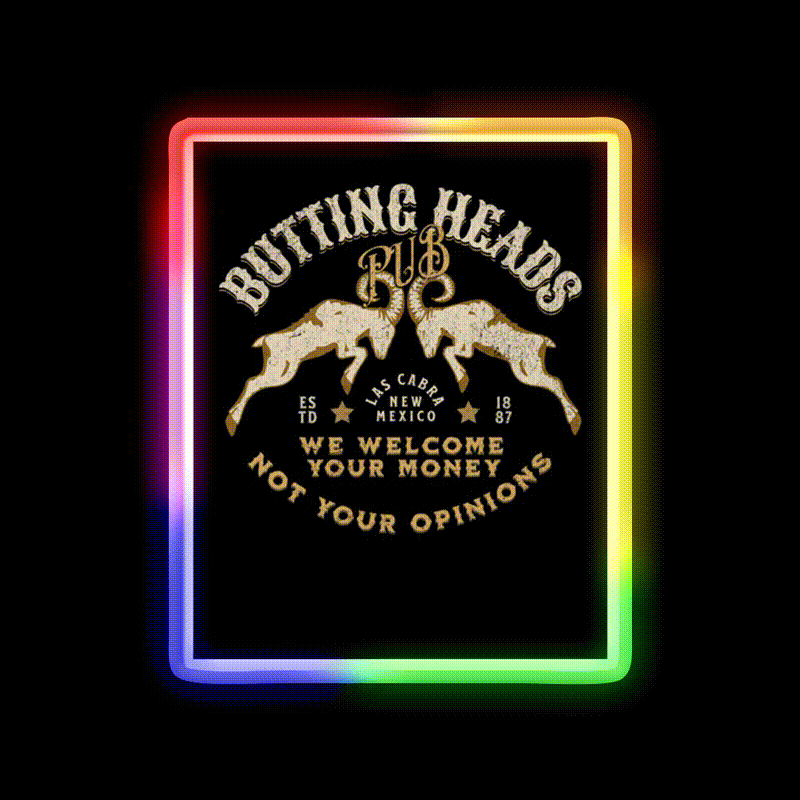 Butting Heads Pub Man Cave Bar Led Neon Sign Rgb Color