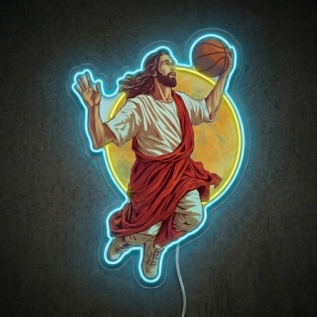 ShineNeon™ Jesus Basketball Neon Sign Holy Hoops Art for Man Cave USB Power