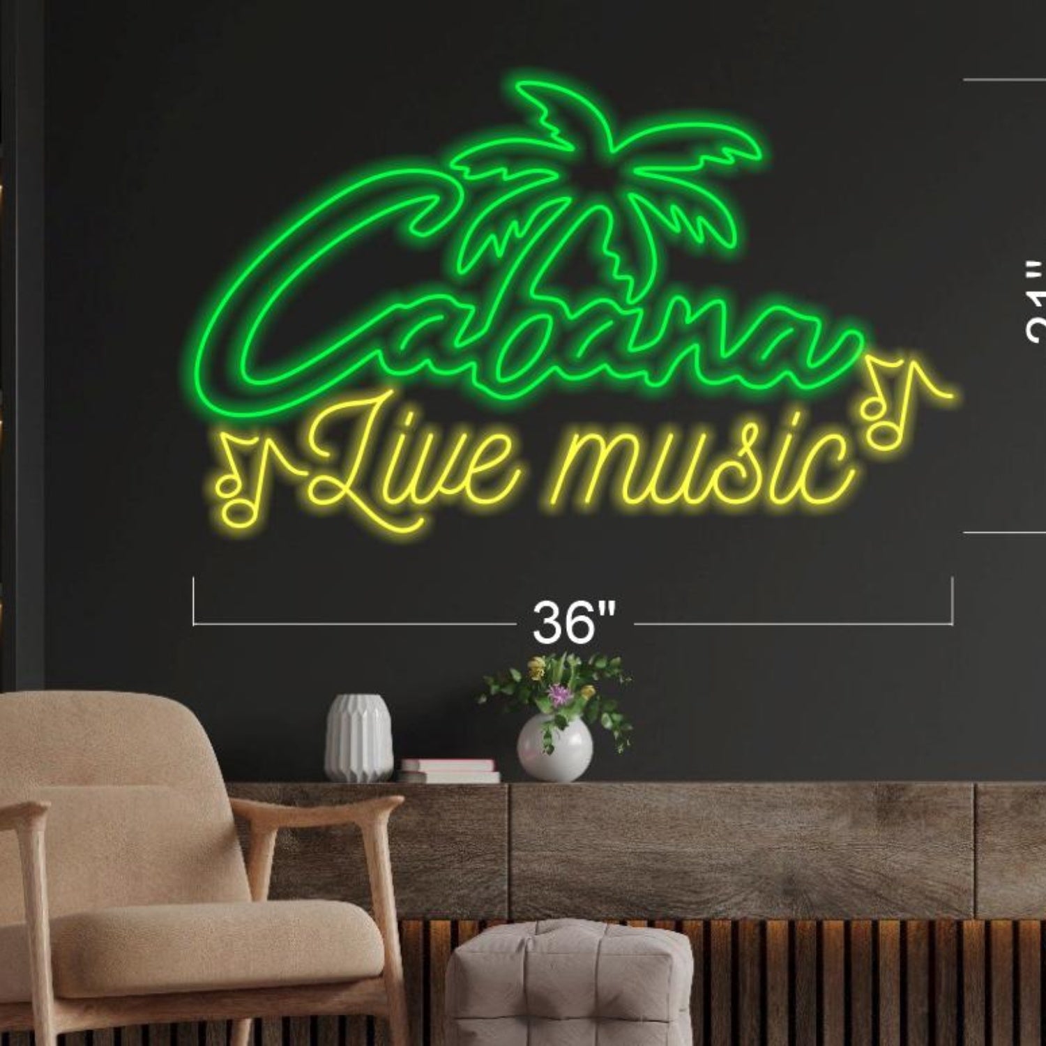 Cabana Live Music Green-Yellow Palm Tree Music Note Led Neon Sign For Tropical Bar | Shineneon