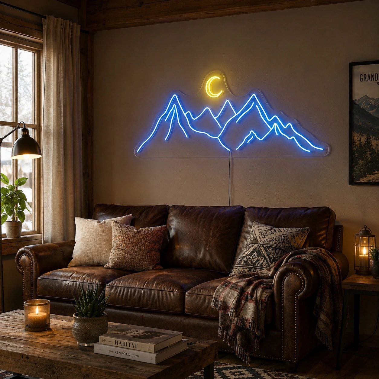 Cabin Moon Mountain Neon Sign LED Neon Sign real lifestyle scene