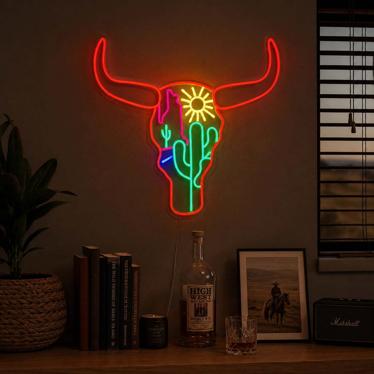Cactus Bull Skull Neon Sign LED Neon Sign real lifestyle scene