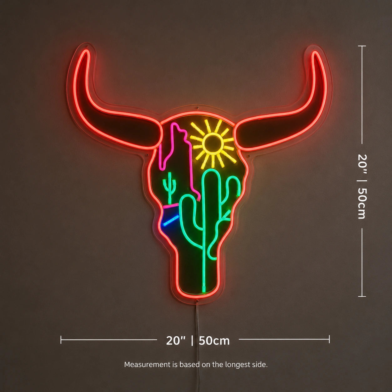 Cactus Bull Skull Neon Sign LED Neon Sign size image
