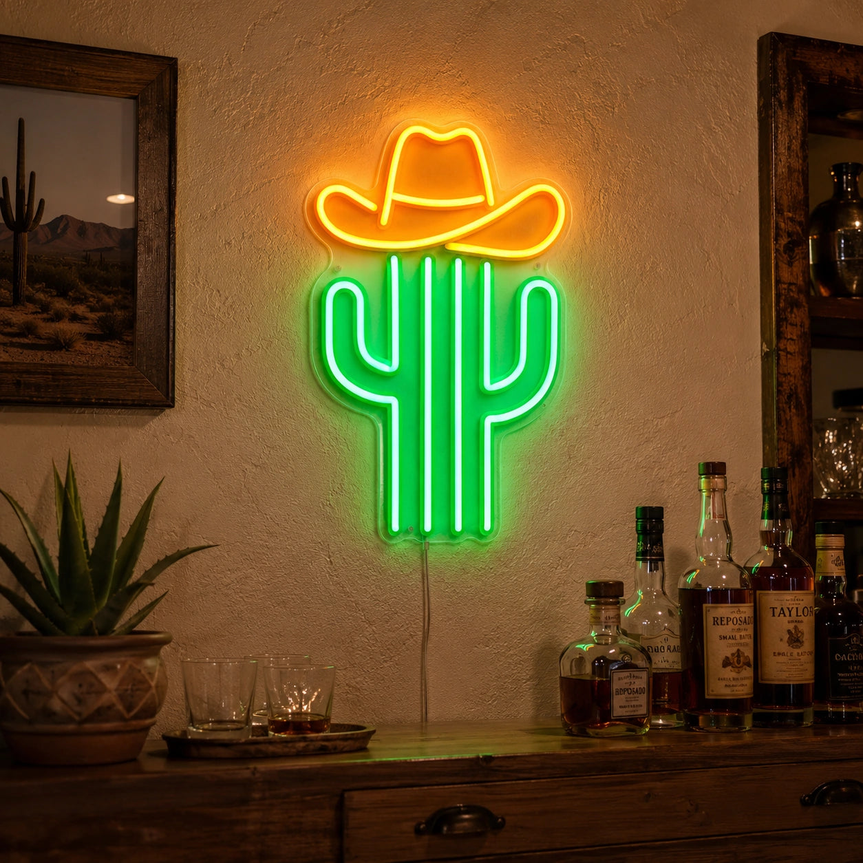 Cactus Cowboy Hat LED Neon Sign real lifestyle scene
