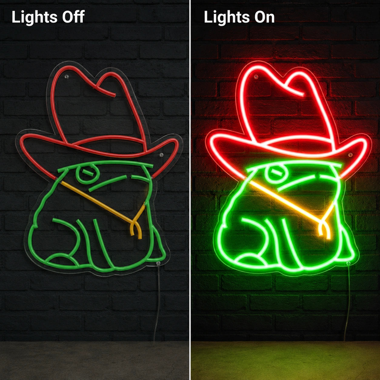 Cactus Cowboy Hat Neon Sign LED Neon Sign day and night comparison