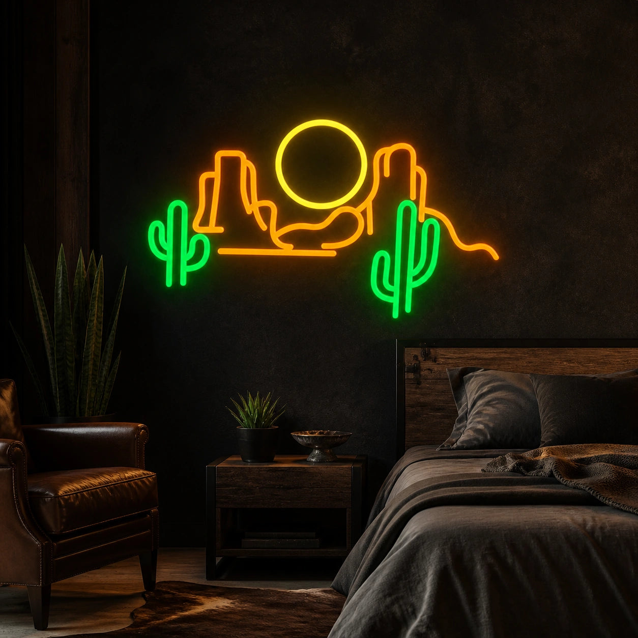Cactus Mountain Sunrise Tiled Wall Vintage LED Neon Sign high-converting product image
