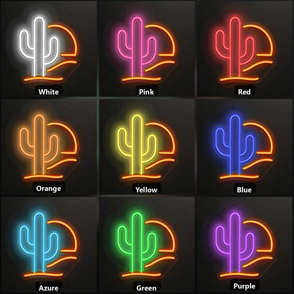 Cactus Saloon Room Vintage LED Neon Sign color grid