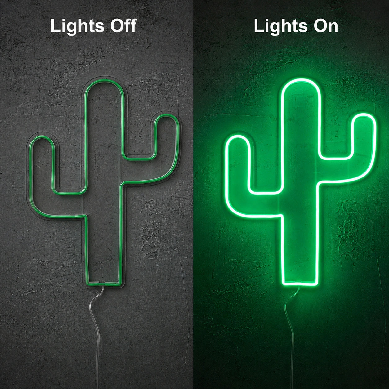 Cactus Wall Neon Sign LED Neon Sign day and night comparison